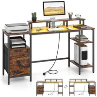 Giantex Reversible Office Desk with Charging Station