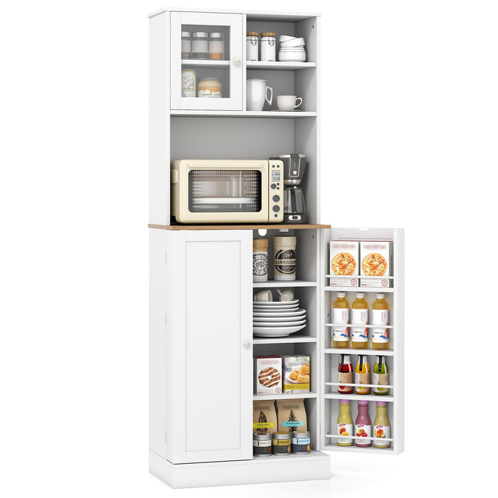 Kitchen Pantry Cabinet 170 CM Freestanding Tall Cupboard with Microwave Shelf