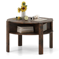 2-Tier Round Coffee Table w/Storage, 75 cm Tea Cocktail Table w/ 4 Shelves