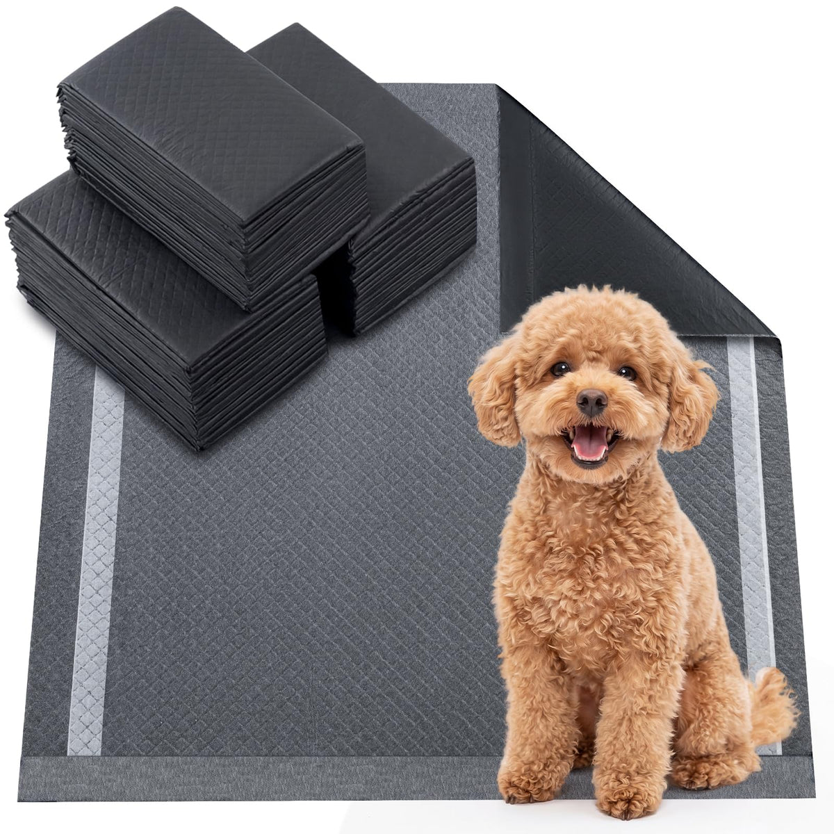 Charcoal Dog Pee Pads, 60 x 60 cm (150 Count) 6-Layer Leak-Proof Pet Potty Training Pads for Dogs