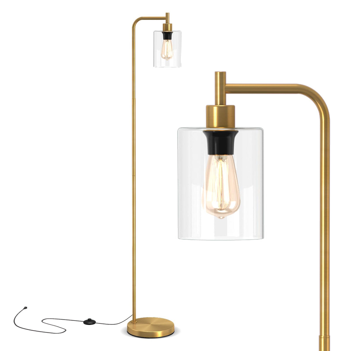 Industrial Floor Lamp with Hanging Glass Lampshade and Foot Switch