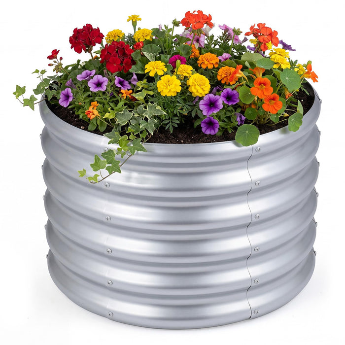 Galvanized Raised Garden Bed, Round/Rectangular Outdoor Planter Box