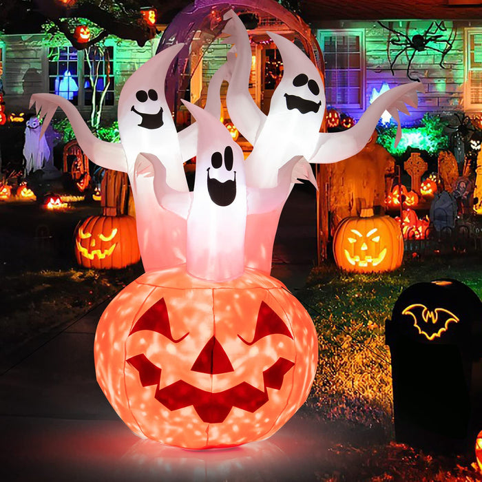 182CM Halloween Blow Up Pumpkin and Ghost Combo with Built-in LED and Blower
