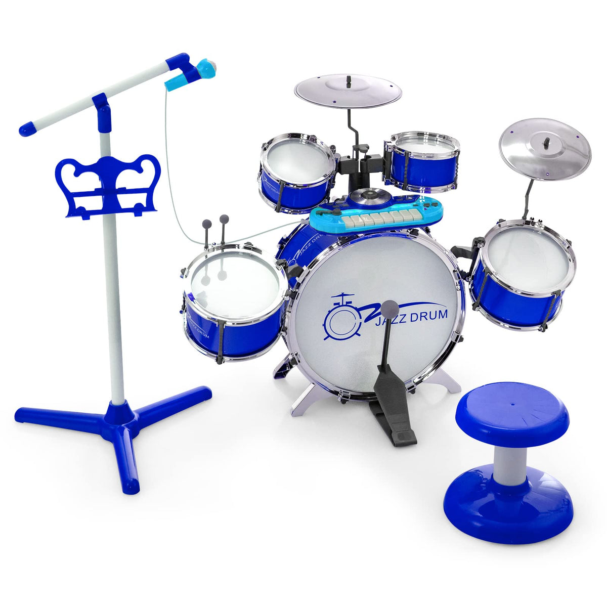 Kids Drum Keyboard Set with Stool & Microphone Stand