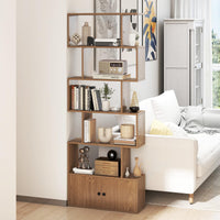 Giantex S-Shaped Bookcase, 6-Tier Bookshelf with Doors and Cabinet