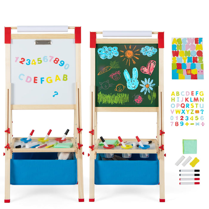 Kids Art Easel, Adjustable Height Double Sided Easel w/Chalkboard & Whiteboard