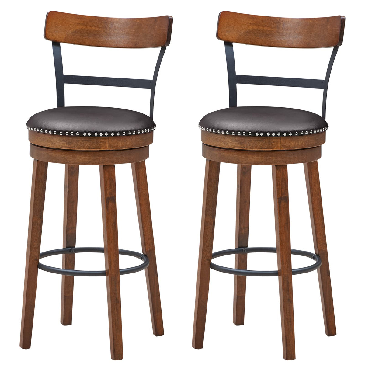 Giantex Set of 2 Swivel Bar Stools, Upholstered Breakfast Stools with Soft Padded Seat Cushions and Footrests