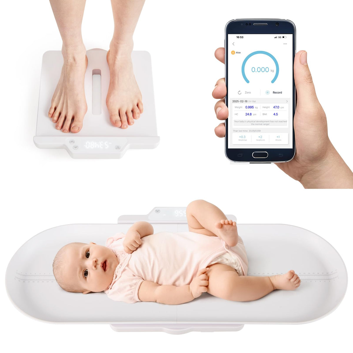 Infant Scale w/Detachable Tray for Body Weight & Height Measurement, Weight Scale w/APP Control