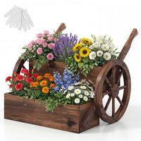 2-Tier Versatile Raised Garden Bed with Wheels and Rustic Wood Wagon Planter
