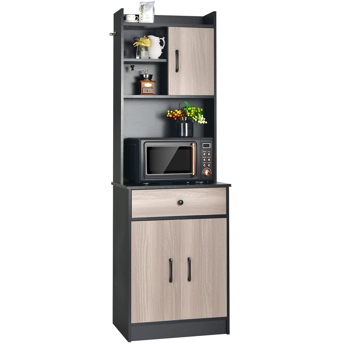 Giantex Kitchen Buffet Storage Cabinet, 3-Door Wood Tallboy with Drawer Spacious Countertop (Black)