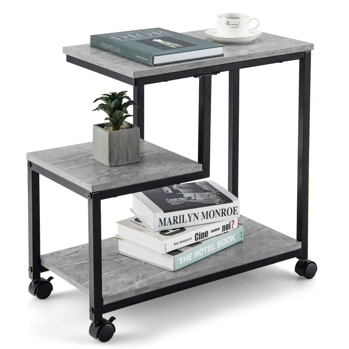 Giantex Marble Side Table, 3-Tier Accent Table w/Universal Casters, Ladder-Shaped Nightstand, Marble & Black