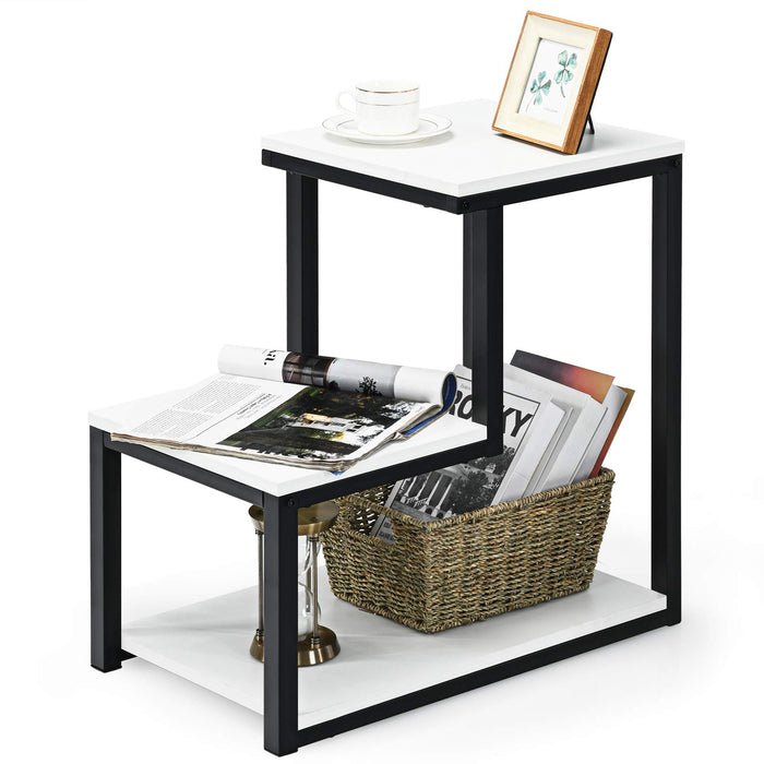 Bedside End Table, 3-Tier Side Table, 3 Storage Shelves, Space-Saving, Modern Sofa End Table Nightstand Unit