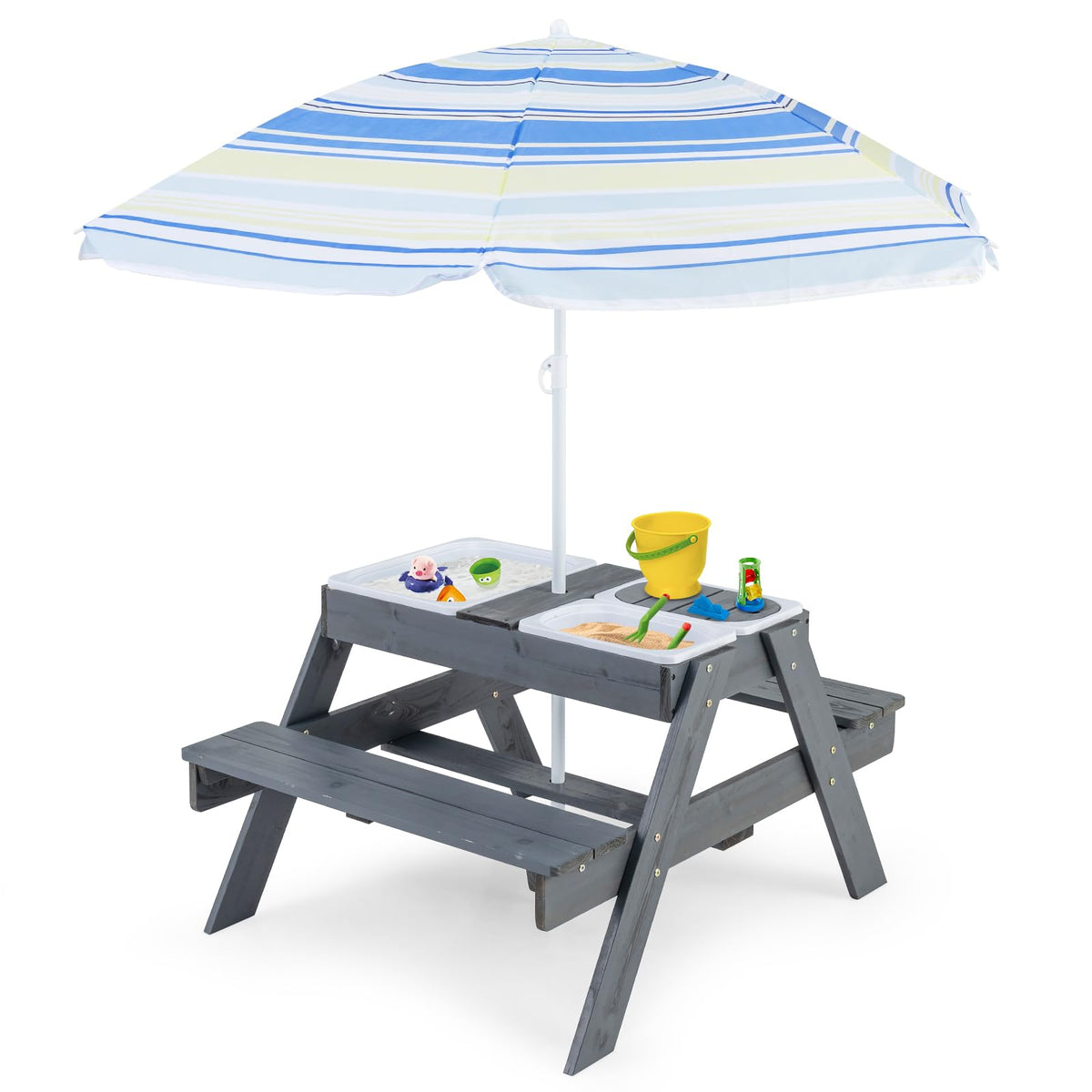 Kids 4-in-1 Sand and Water Table with Removable Boxes and Umbrella