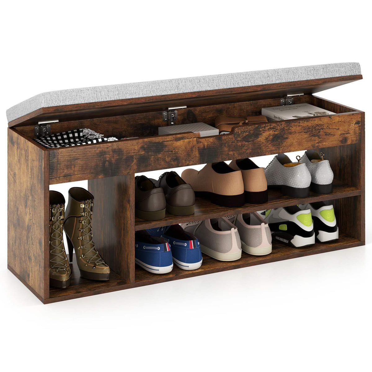 Shoe Bench w/Padded Seat, Shoes Rack w/Hidden Storage
