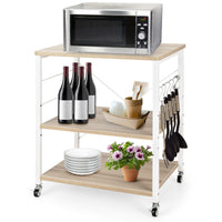 Giantex 3-Layer Microwave Stand Bakers' Rack, Kitchen Rolling Cart with 4 Universal Wheels and 10 Removable Hooks