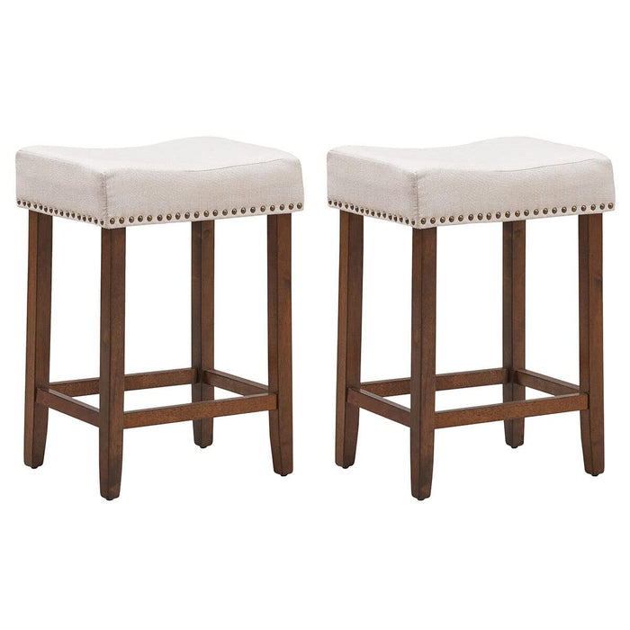 Giantex Set of 2 Saddle Bar Stools, 61cm H Backless Counter Stool, Brass Nailhead Studs