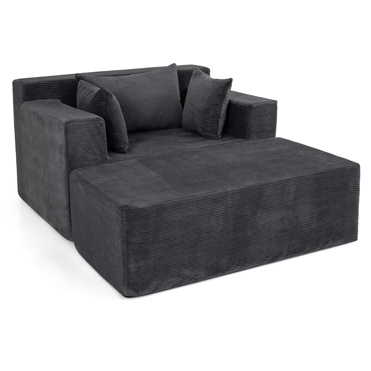 Single Foam Sofa with Ottoman Boneless Floor Lounge Chair with Pillows