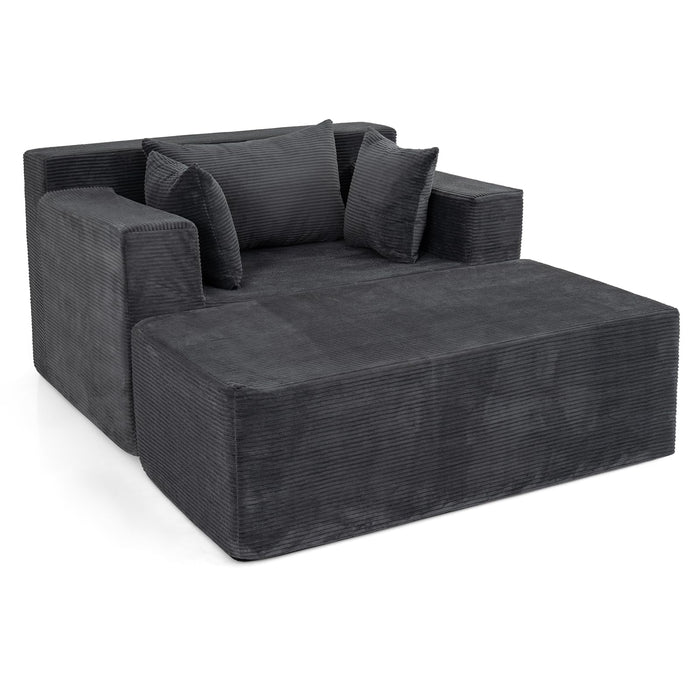 Single Foam Sofa with Ottoman Boneless Floor Lounge Chair with Pillows