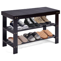 Giantex 3 Tier Shoe Rack Bench, Premium Natural Bamboo Bench with 2 Slatted Shelves