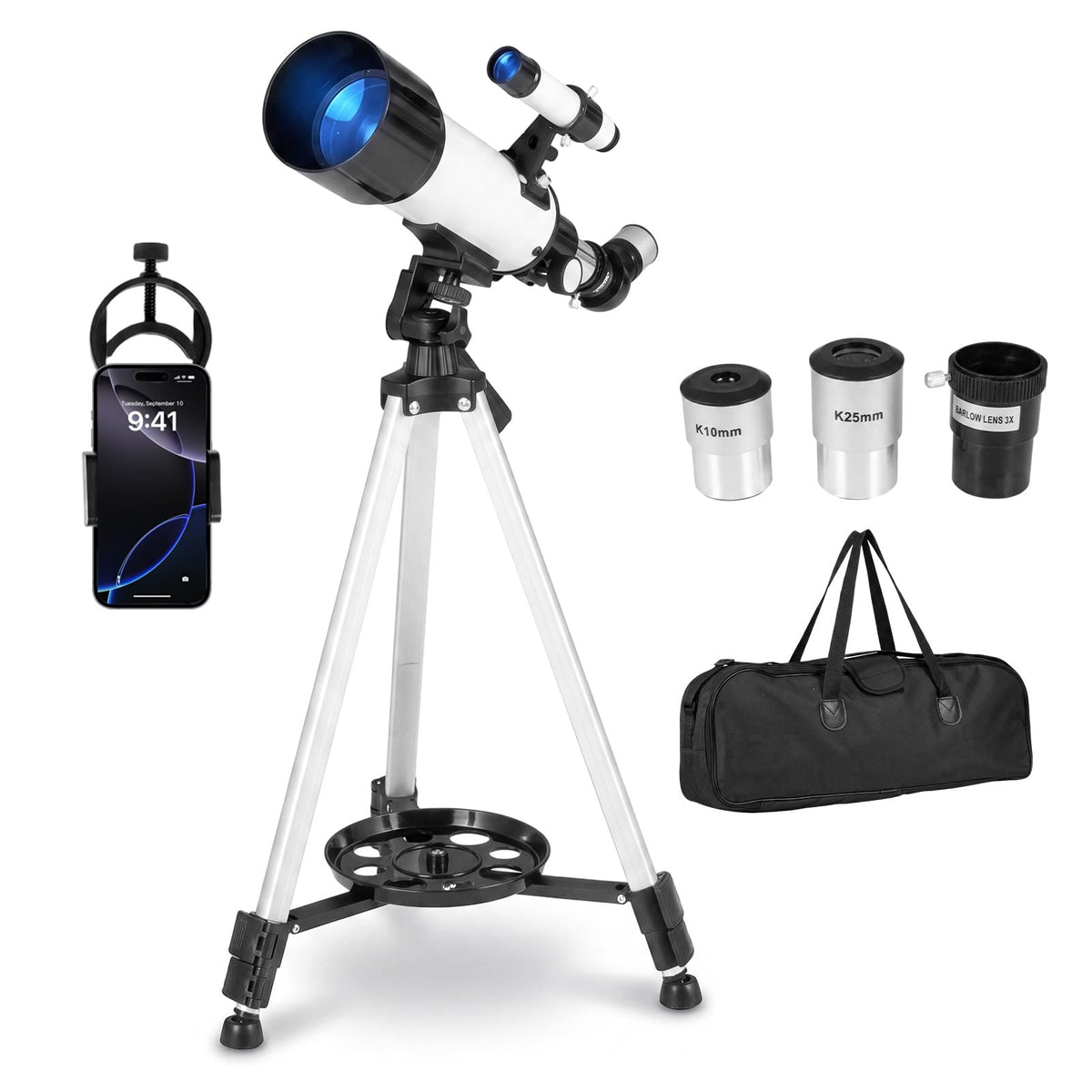 70 mm Refractor Telescope, 3X Eyepiece Astronomical Telescope
