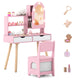Kids Vanity Set, Pretend Play Dressing Table Set w/3-Color Lighting Modes