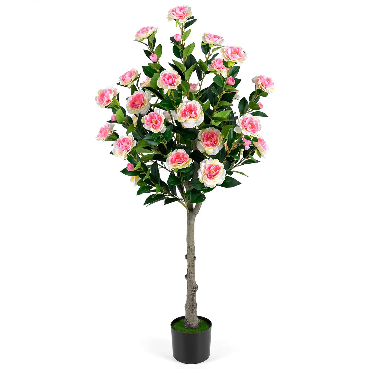 Giantex 128cm Artificial Camellia Tree, Faux Flower Greenery Plant