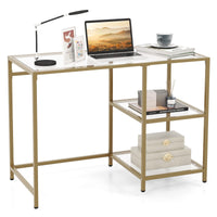 Giantex Tempered Glass Computer Desk, Laptop Desk w/ 2-Tier Storage Shelves