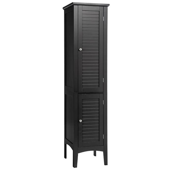 Giantex Bathroom Storage Cabinet, 5-Tier Bathroom High Cabinet, Tower Cabinet w/ 2 Shelves & Doors, Black