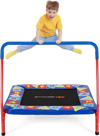 36” Square Toddler Trampoline, 150kg Load Mini Kids Trampoline W/Foam Covered Handle & Safety Padded Cover