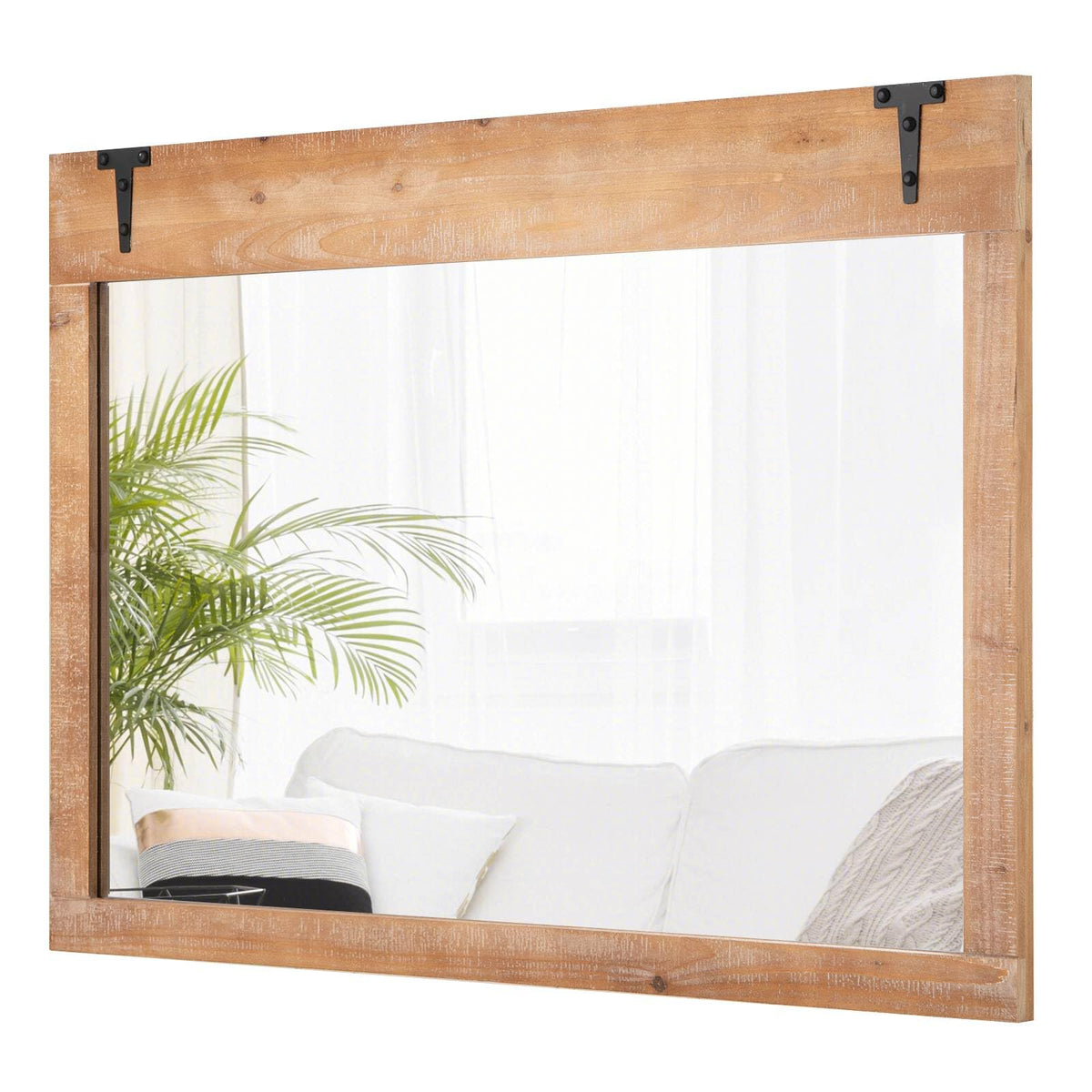 Giantex 100 x 70CM Farmhouse Wall Mirror, Rustic Barn Door Mirror w/Wood Frame