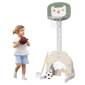 3-In-1 Children's Playground with Height-Adjustable Basketball Stand