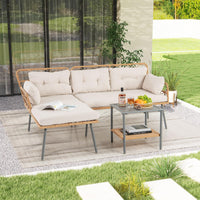 3 Pieces Corner Patio Furniture with Small Coffee Table for Garden Backyard