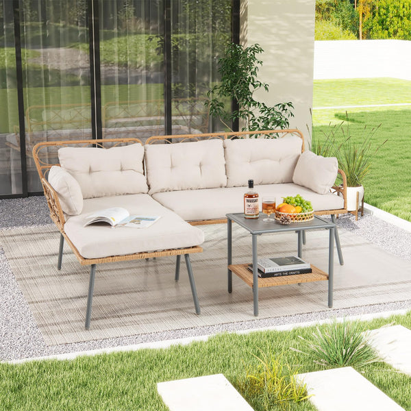 3 Pieces Corner Patio Furniture with Small Coffee Table for Garden Backyard