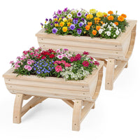 Set of 2 Wood Raised Garden Beds, Half-Barrel Planter Boxes