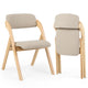 Wooden Folding Dining Chairs with Linen Fabric Padded Seat Set of 2