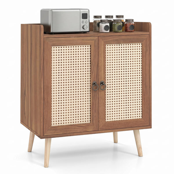 Giantex Sideboard Buffet Cabinet, Rattan Coffee Bar Cabinet with 2 Doors