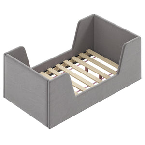 Velvet Fabric Children Floor Bed with Safety Rails and Headboard