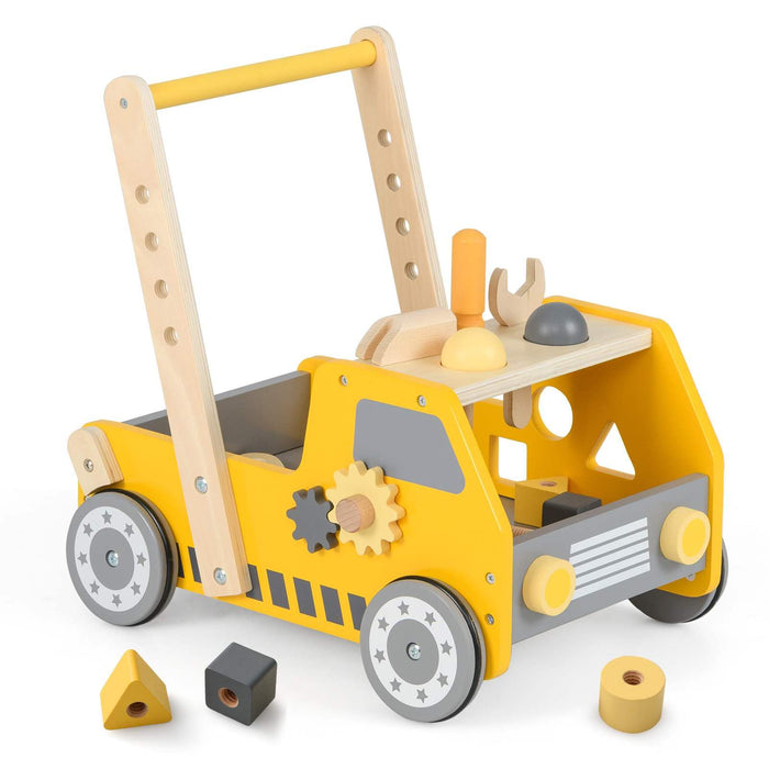 2-in-1 Wooden Baby Walker, Toddler Push and Pull Walker w/Adjustable Speed & Bottom Storage