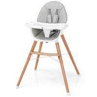 Wooden Highchair for Babies Infants w/Double 4-Gear Tray, Removable Seat Cushion & 5 Point Harness