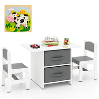 Kids Table and Chair Set, Toddler Wooden Activity Table & 2 Chairs Set
