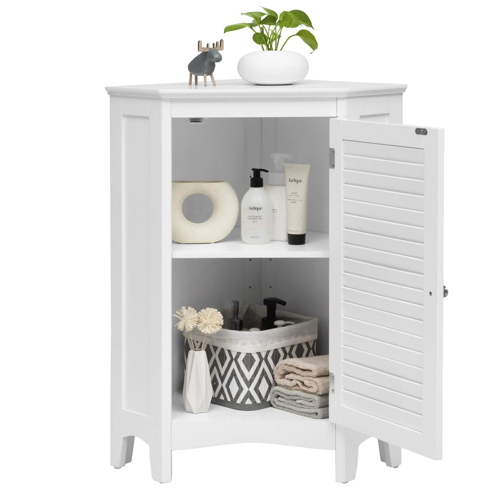 White Bathroom Storage Corner Cabinet - Modern Furniture