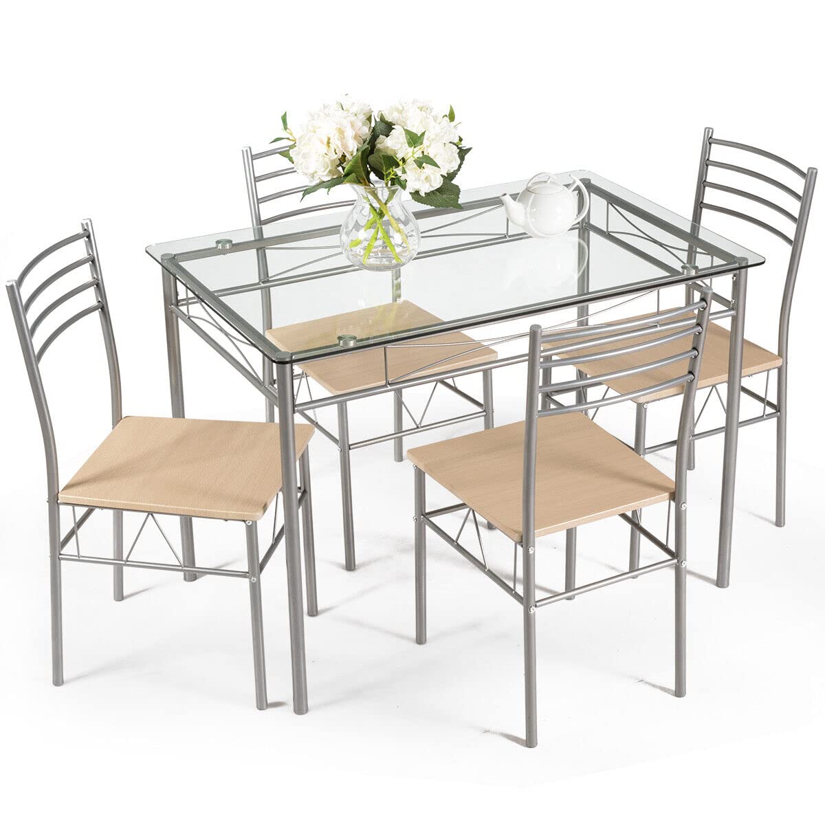 Giantex 5-Piece Kitchen Table Set, Dining Table with 4 High Back Chairs, Rectangular Table and Chairs Set for Dining Room