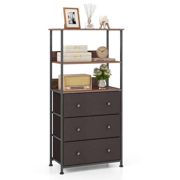 Giantex 3 Drawer Dresser w/Open Shelves, Home Vertical Fabric Storage Unit w/Metal Frame & Removable Fabric Bins