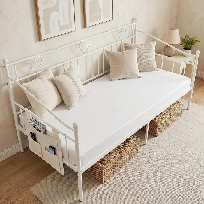 Giantex Single Daybed, Metal Sofa Day Bed w/Storage Pocket
