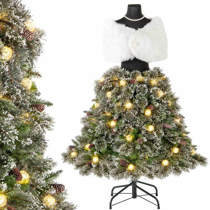 150CM Pre-lit Mannequin Artificial Christmas Tree, Hinged Dress Form Xmas Tree w/ 465 Branch Tips