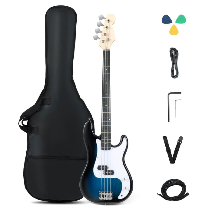 4 Strings Full Size Bass Guitar Kit with Double Pickups and Open-gear Tuning