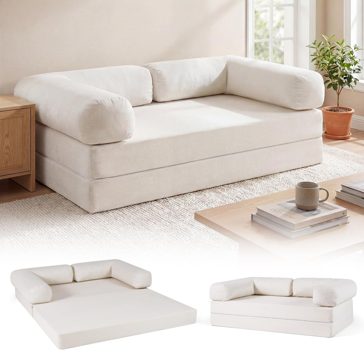 4-in-1 Folding Sofa Bed Convertible Futon Couch with Comfy Corduroy Cover
