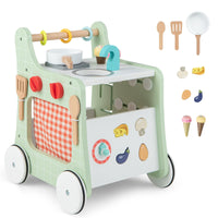 6-in-1 Toddler Push and Pull Walker with Play Kitchen for Kids-Green