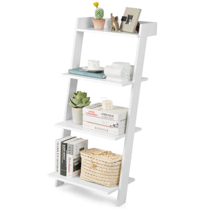 Giantex 4-Tier Ladder Shelf, Wall Leaning Wood Bookshelf with Anti-toppling Device