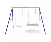 2 Seat Swing Frame for Kids, Children Heavy-Duty Metal Swing Stand w/Ground Stakes